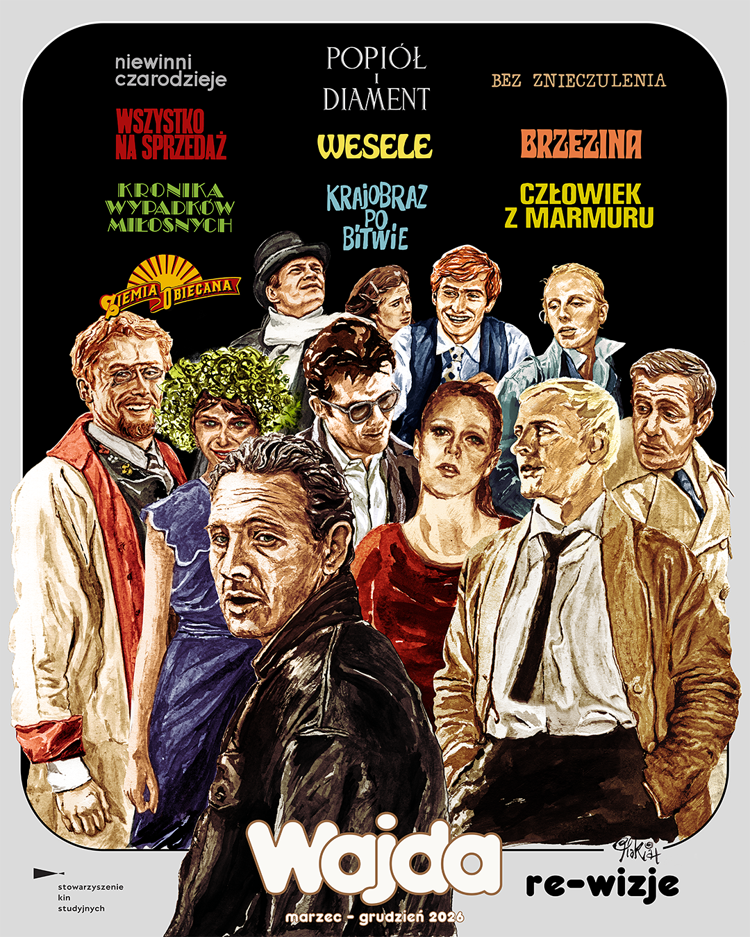 postacie z&nbsp;film&oacute;w Andrzeja Wajdy rysowane