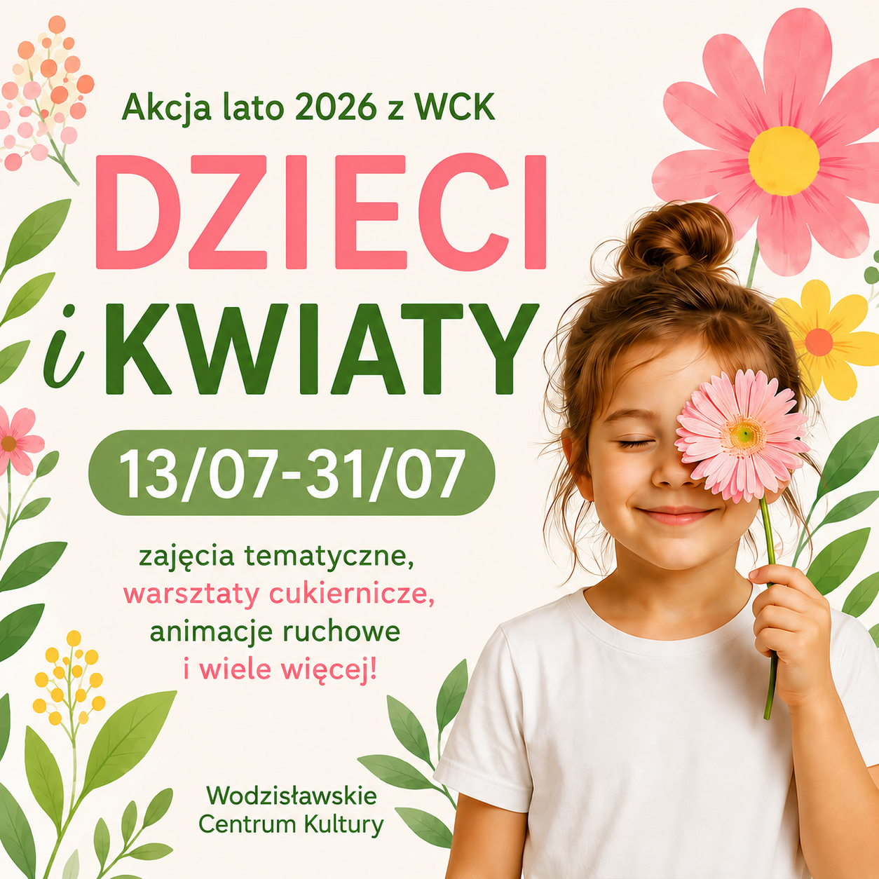 dziewczynka zakrywająca oko kwiatkiem