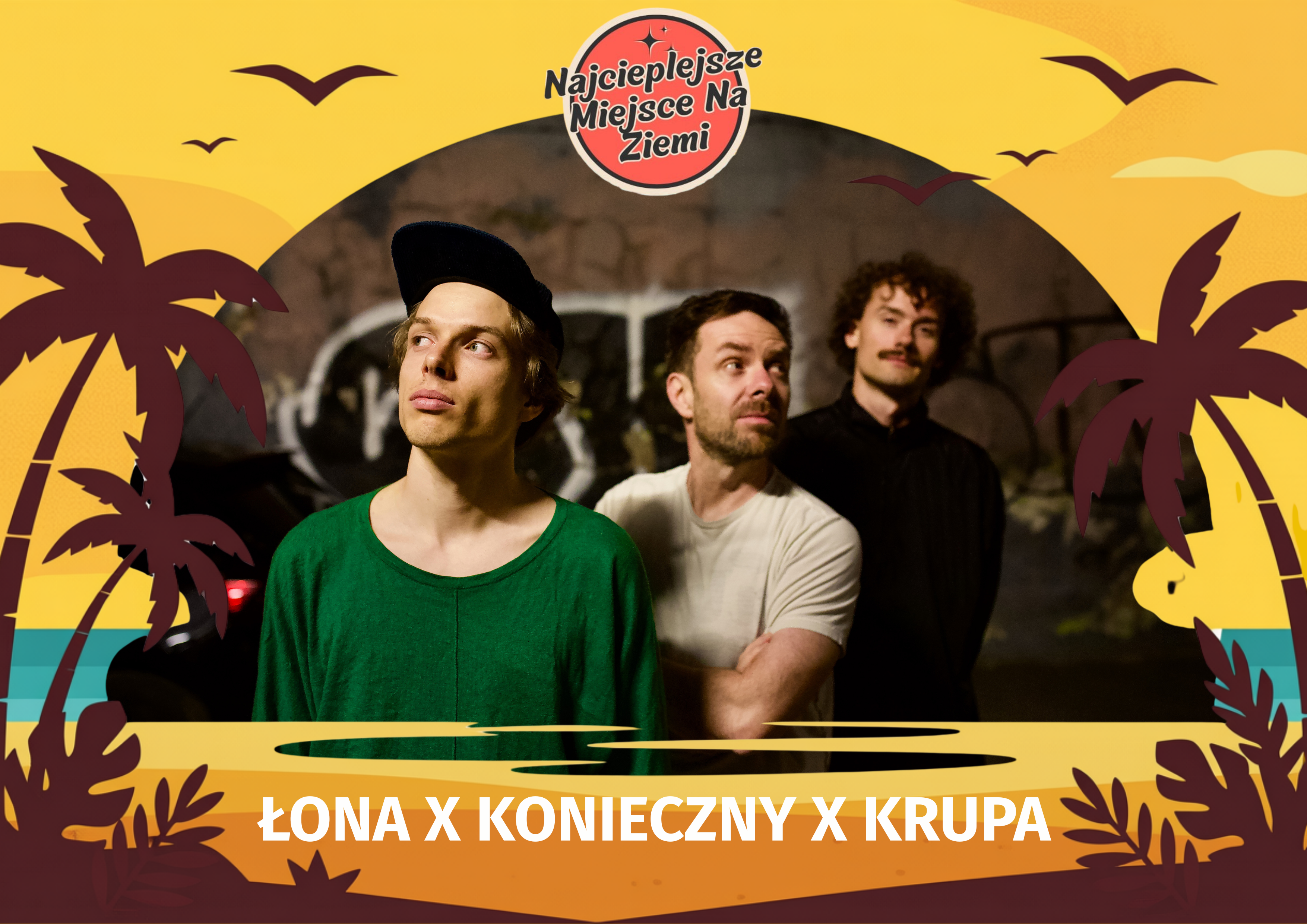 trzech mężczyzn na&nbsp;festiwalowej grafice