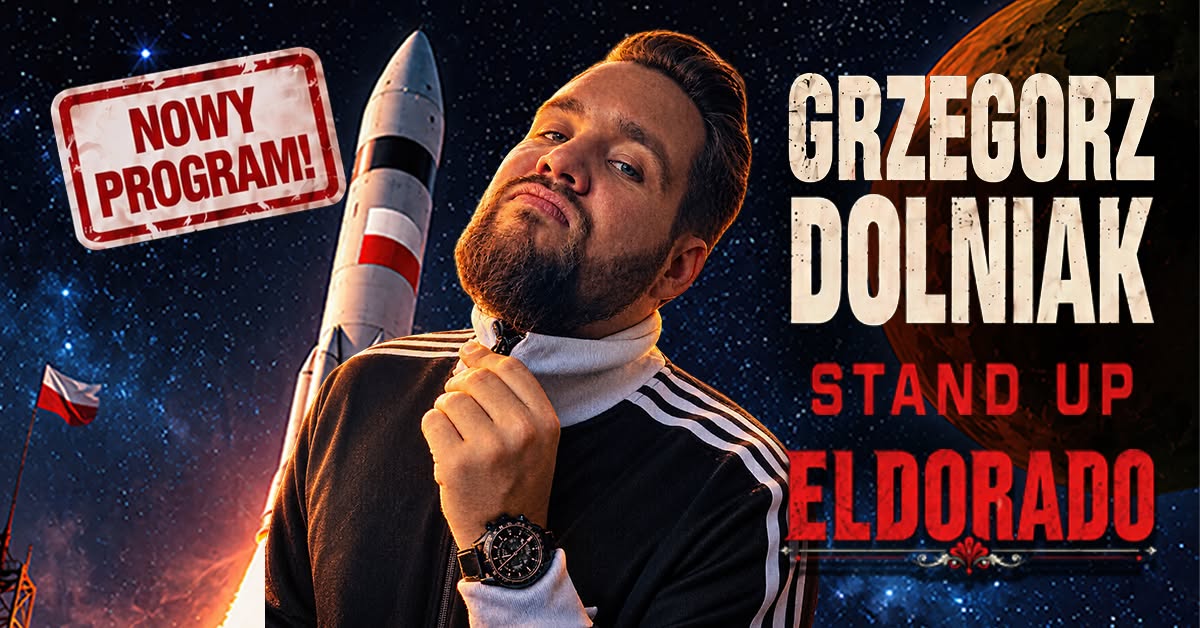 grzegorz dolniak na&nbsp;tle planety i&nbsp;rakiety