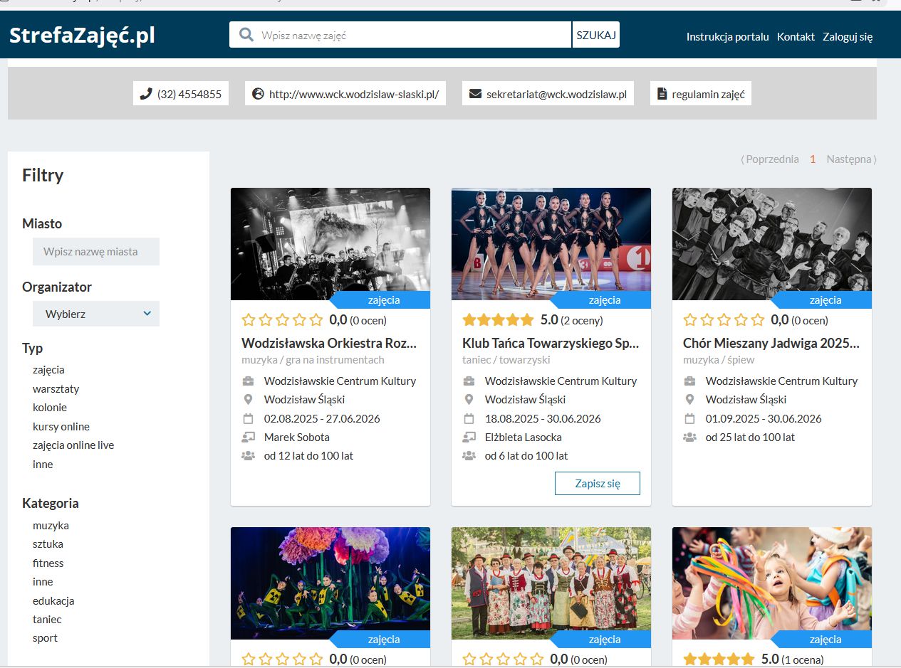 Print screen portalu strefa zajęć